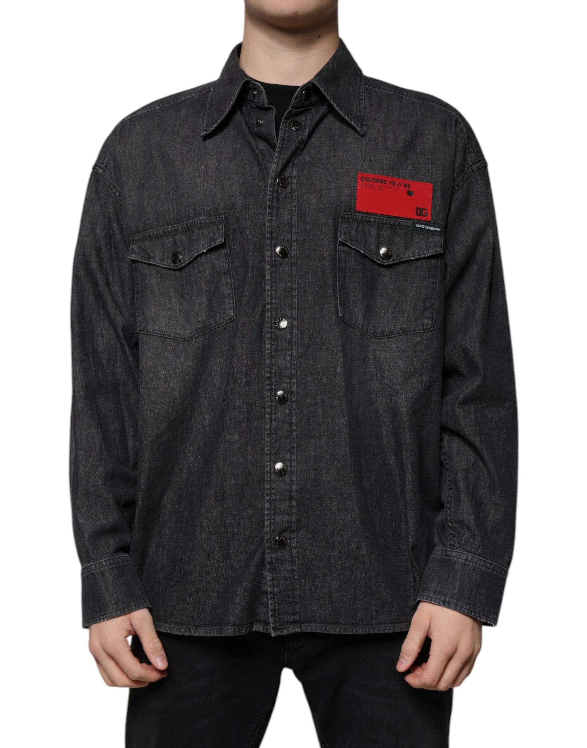 Dolce & Gabbana Black Logo Cotton Button Down Denim Shirt by Dolce & Gabbana