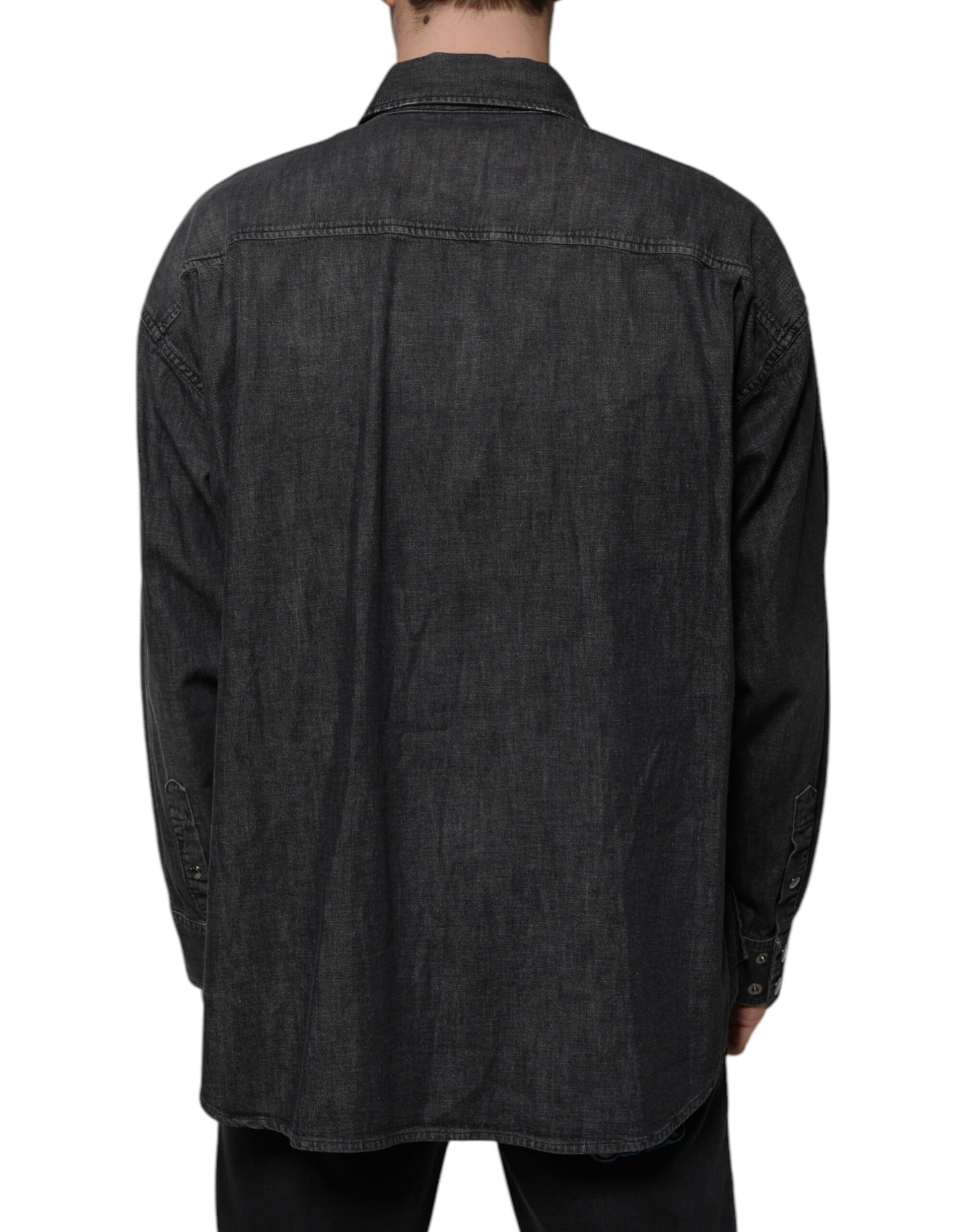 Dolce & Gabbana Black Logo Cotton Button Down Denim Shirt by Dolce & Gabbana