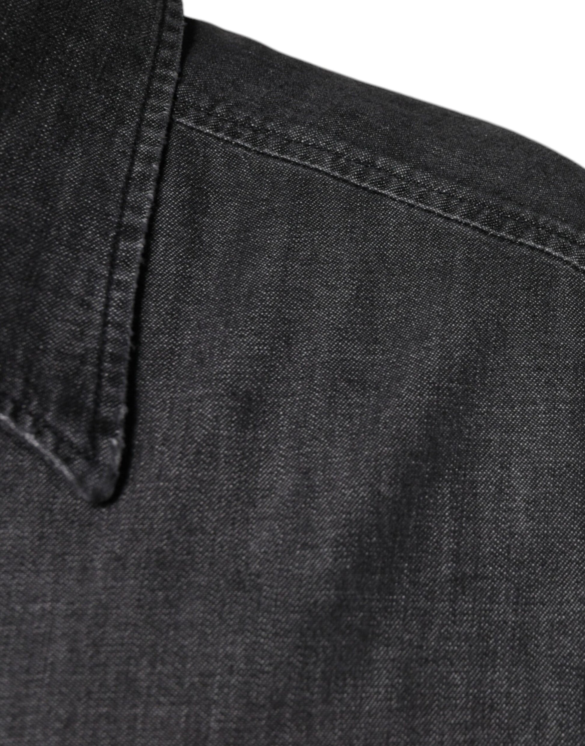 Dolce & Gabbana Black Logo Cotton Button Down Denim Shirt by Dolce & Gabbana