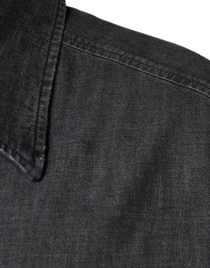 Dolce & Gabbana Black Logo Cotton Button Down Denim Shirt by Dolce & Gabbana