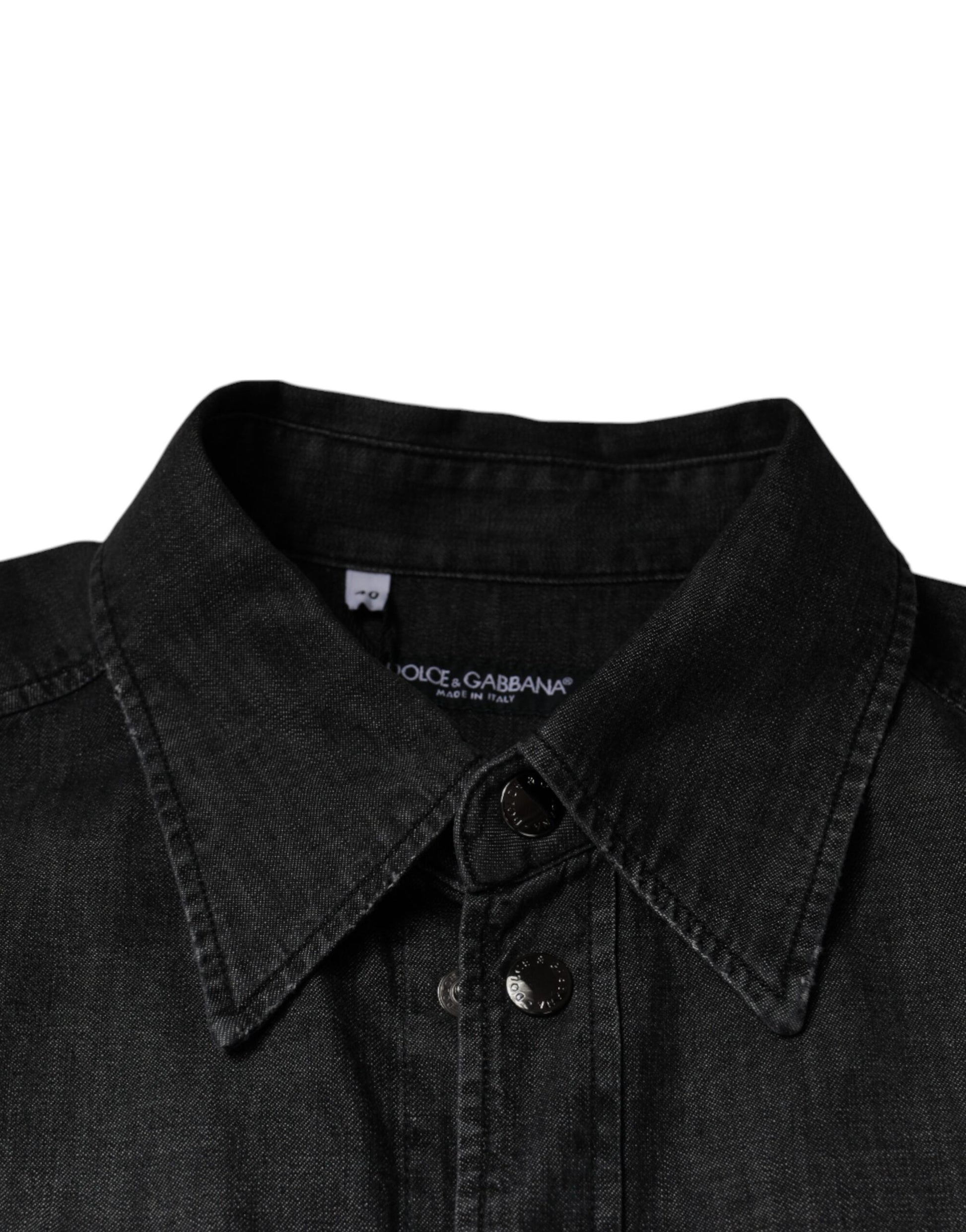 Dolce & Gabbana Black Logo Cotton Button Down Denim Shirt by Dolce & Gabbana