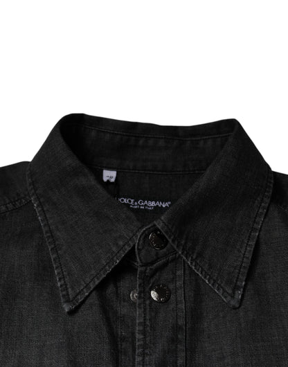 Dolce & Gabbana Black Logo Cotton Button Down Denim Shirt by Dolce & Gabbana