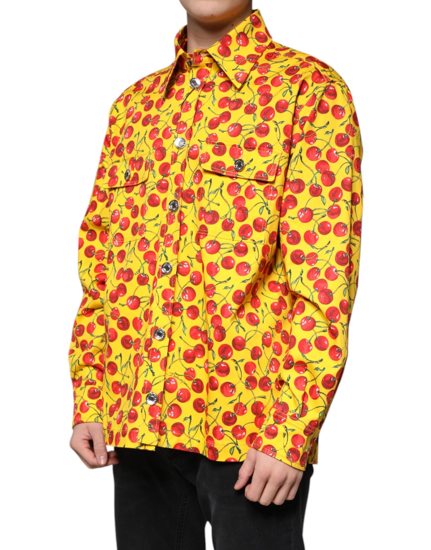 Dolce & Gabbana Yellow Cherry Button Down Men Casual Shirt by Dolce & Gabbana