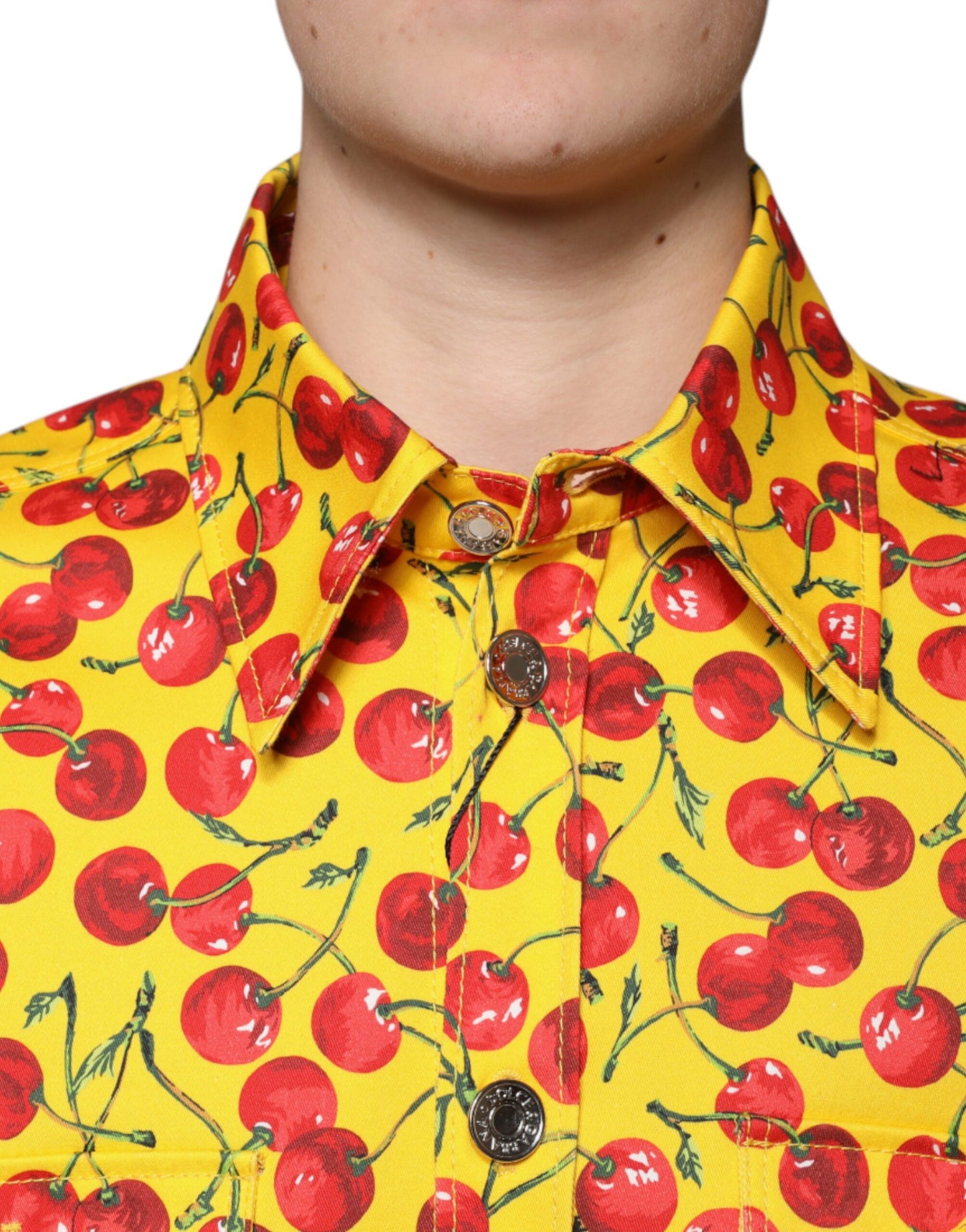 Dolce & Gabbana Yellow Cherry Button Down Men Casual Shirt by Dolce & Gabbana