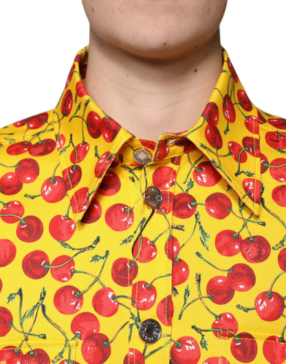 Dolce & Gabbana Yellow Cherry Button Down Men Casual Shirt by Dolce & Gabbana