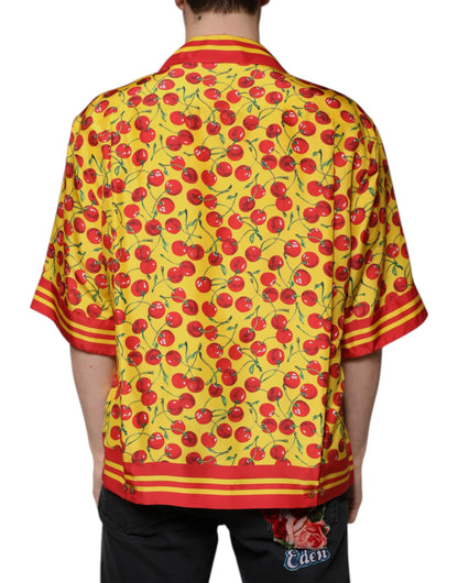 Dolce & Gabbana Yellow Cherry Button Down Silk Casual Shirt by Dolce & Gabbana