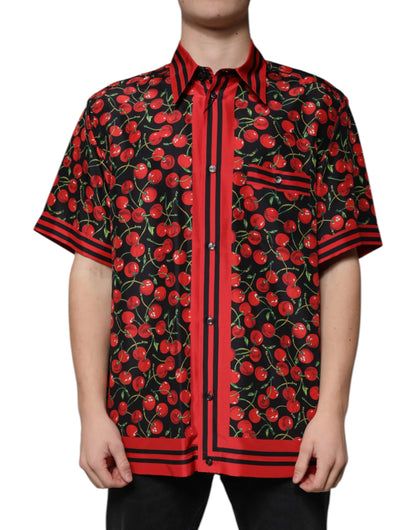Dolce & Gabbana Black Cherry Silk Button Down Casual Shirt by Dolce & Gabbana