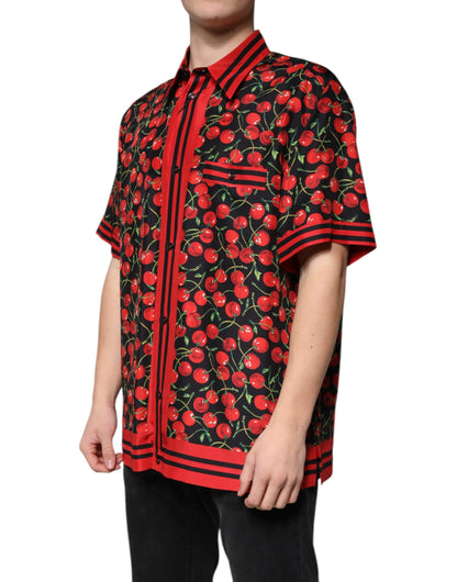 Dolce & Gabbana Black Cherry Silk Button Down Casual Shirt by Dolce & Gabbana