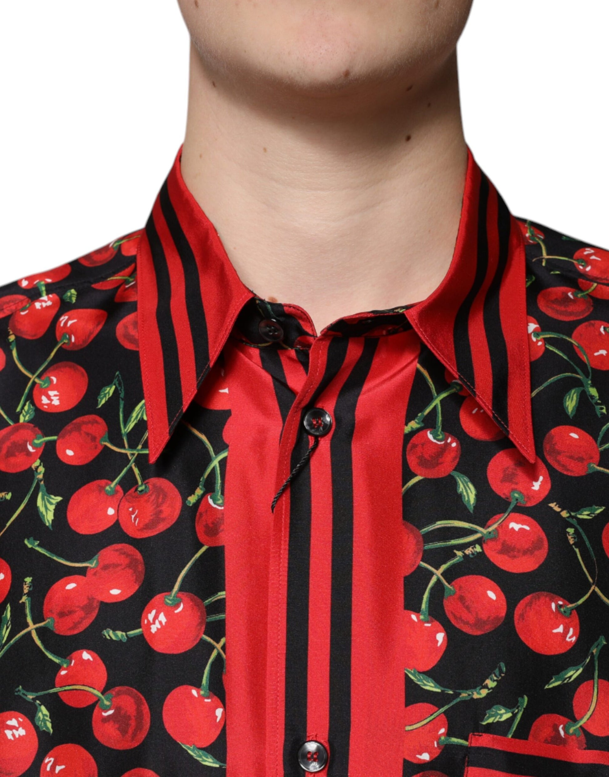 Dolce & Gabbana Black Cherry Silk Button Down Casual Shirt by Dolce & Gabbana