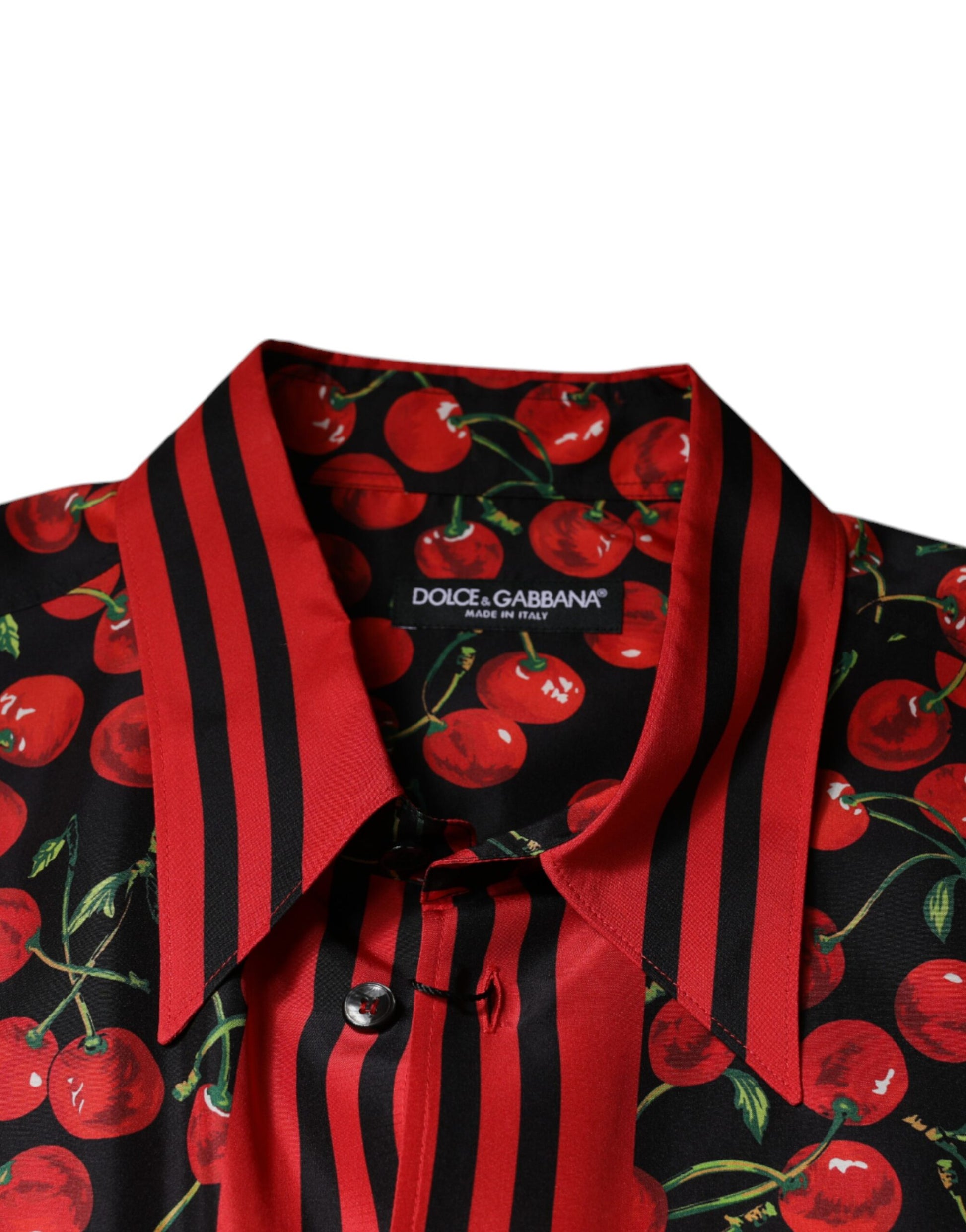 Dolce & Gabbana Black Cherry Silk Button Down Casual Shirt by Dolce & Gabbana