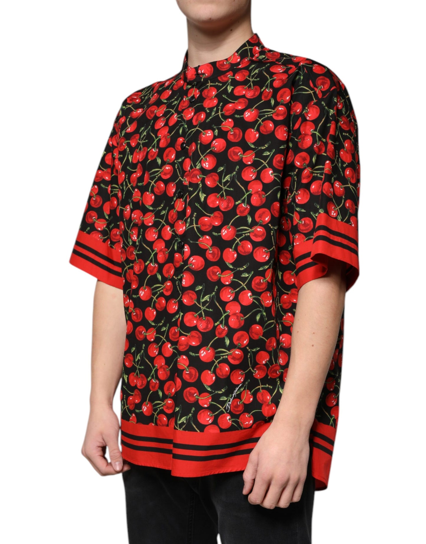 Dolce & Gabbana Black Cherry Cotton Button Down Casual Shirt by Dolce & Gabbana
