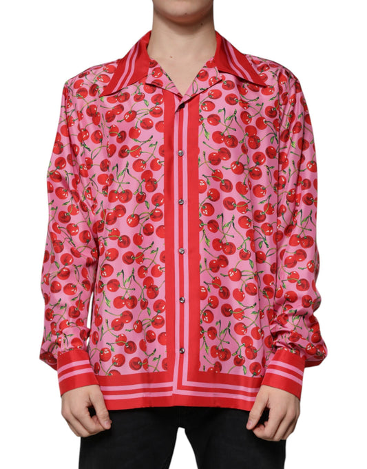 Dolce & Gabbana Pink Cherry Silk Button Down Casual Shirt by Dolce & Gabbana