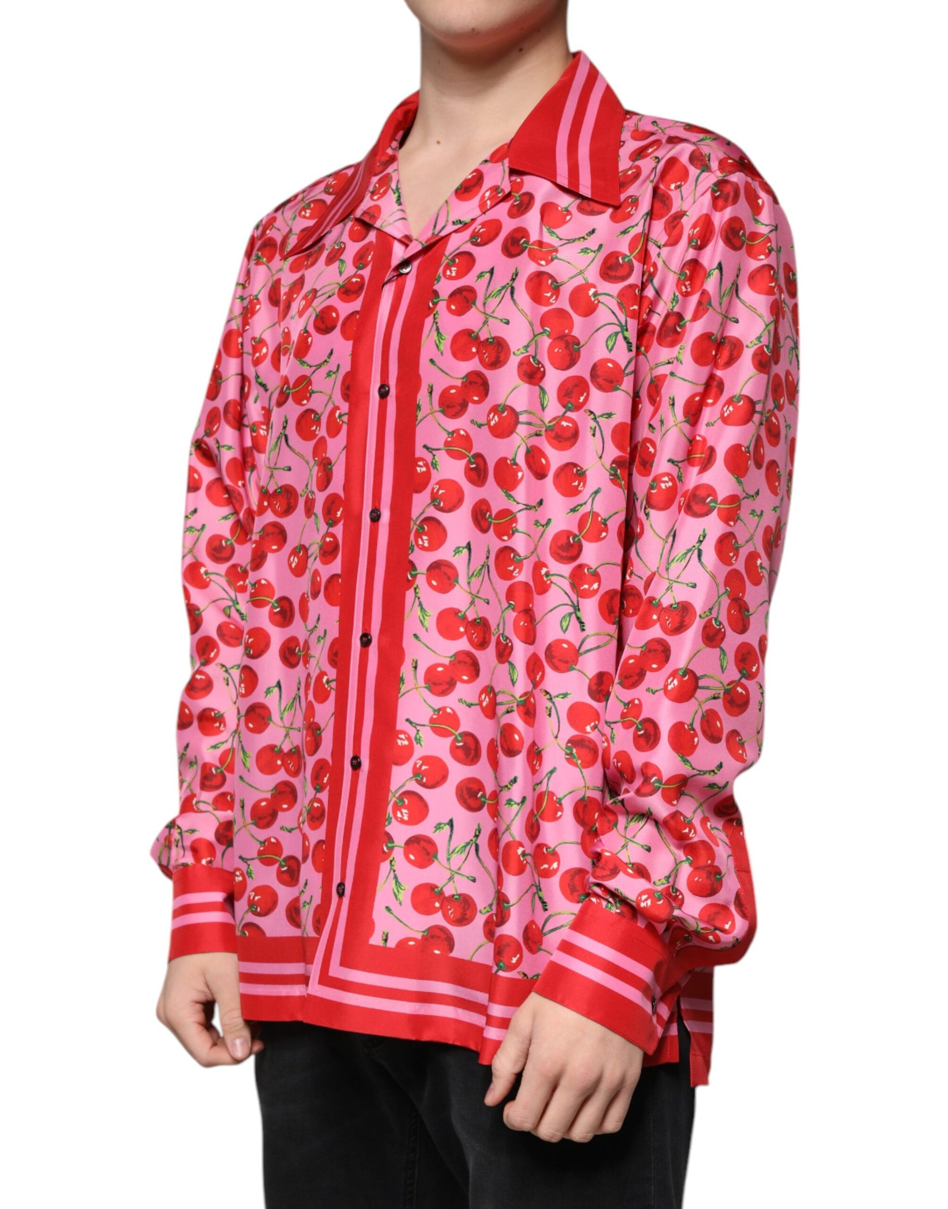 Dolce & Gabbana Pink Cherry Silk Button Down Casual Shirt by Dolce & Gabbana
