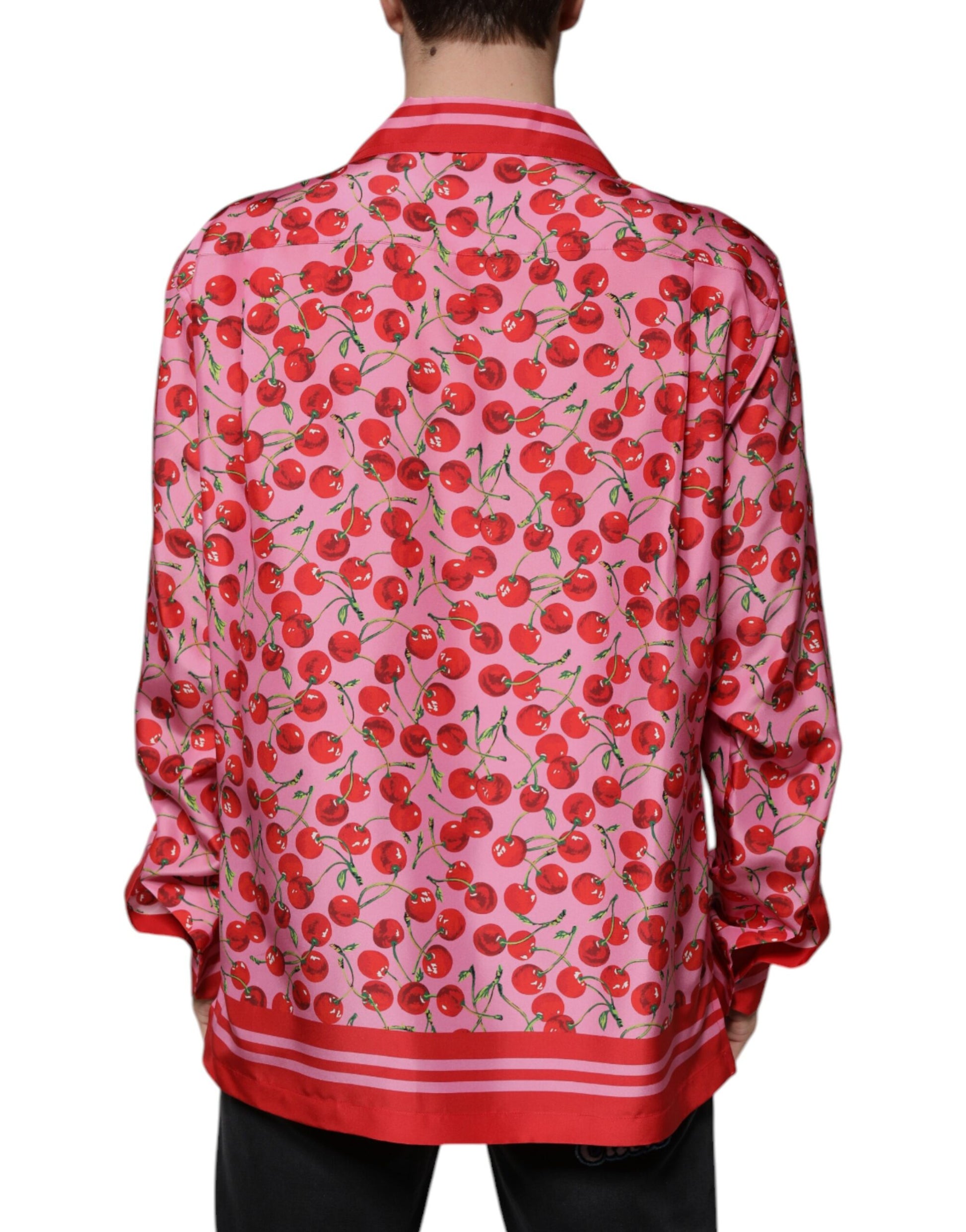 Dolce & Gabbana Pink Cherry Silk Button Down Casual Shirt by Dolce & Gabbana