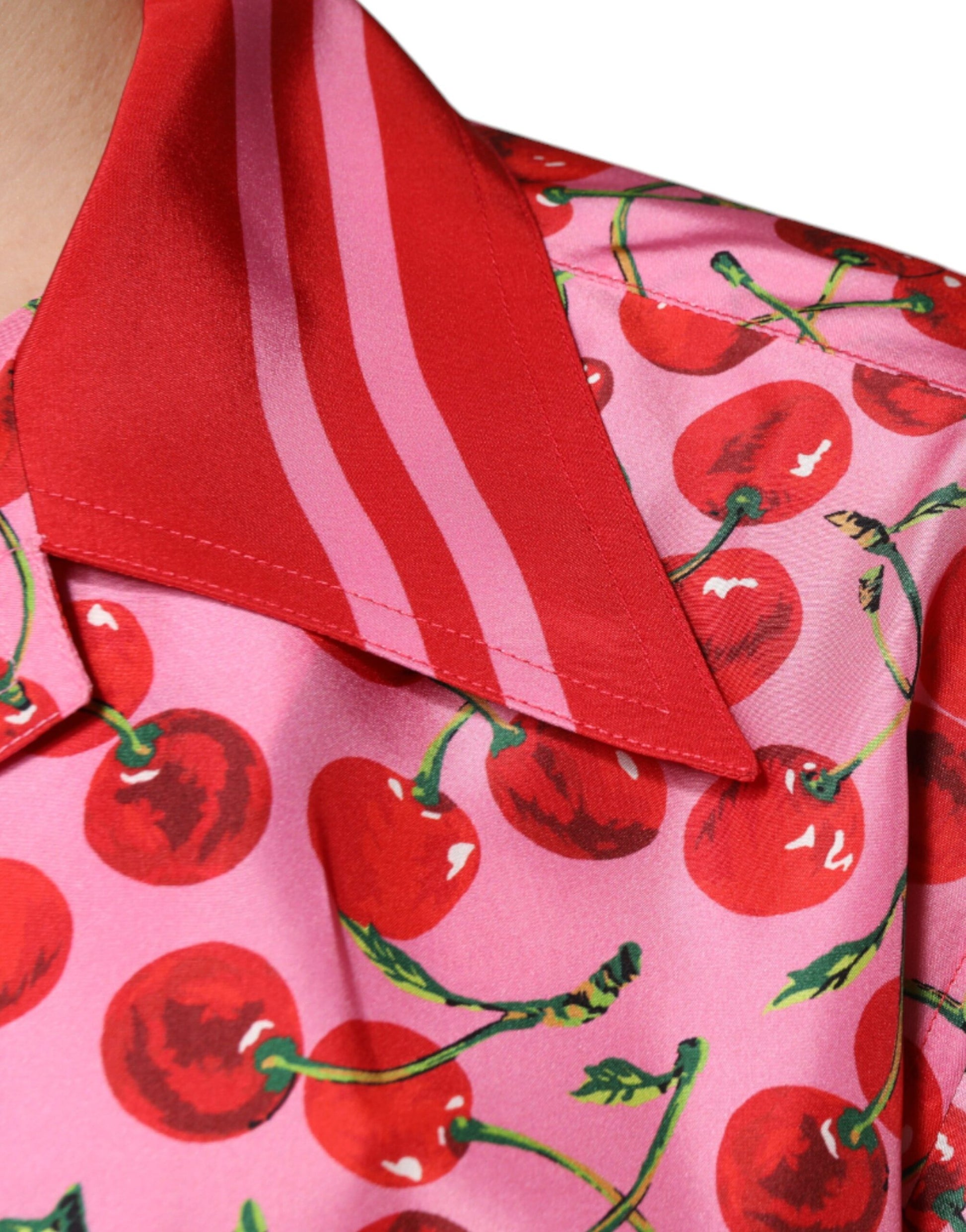 Dolce & Gabbana Pink Cherry Silk Button Down Casual Shirt by Dolce & Gabbana