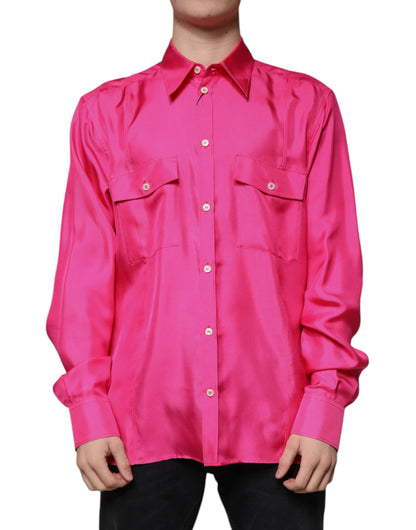 Dolce & Gabbana Pink Silk Collared Button Down Men Shirt by Dolce & Gabbana