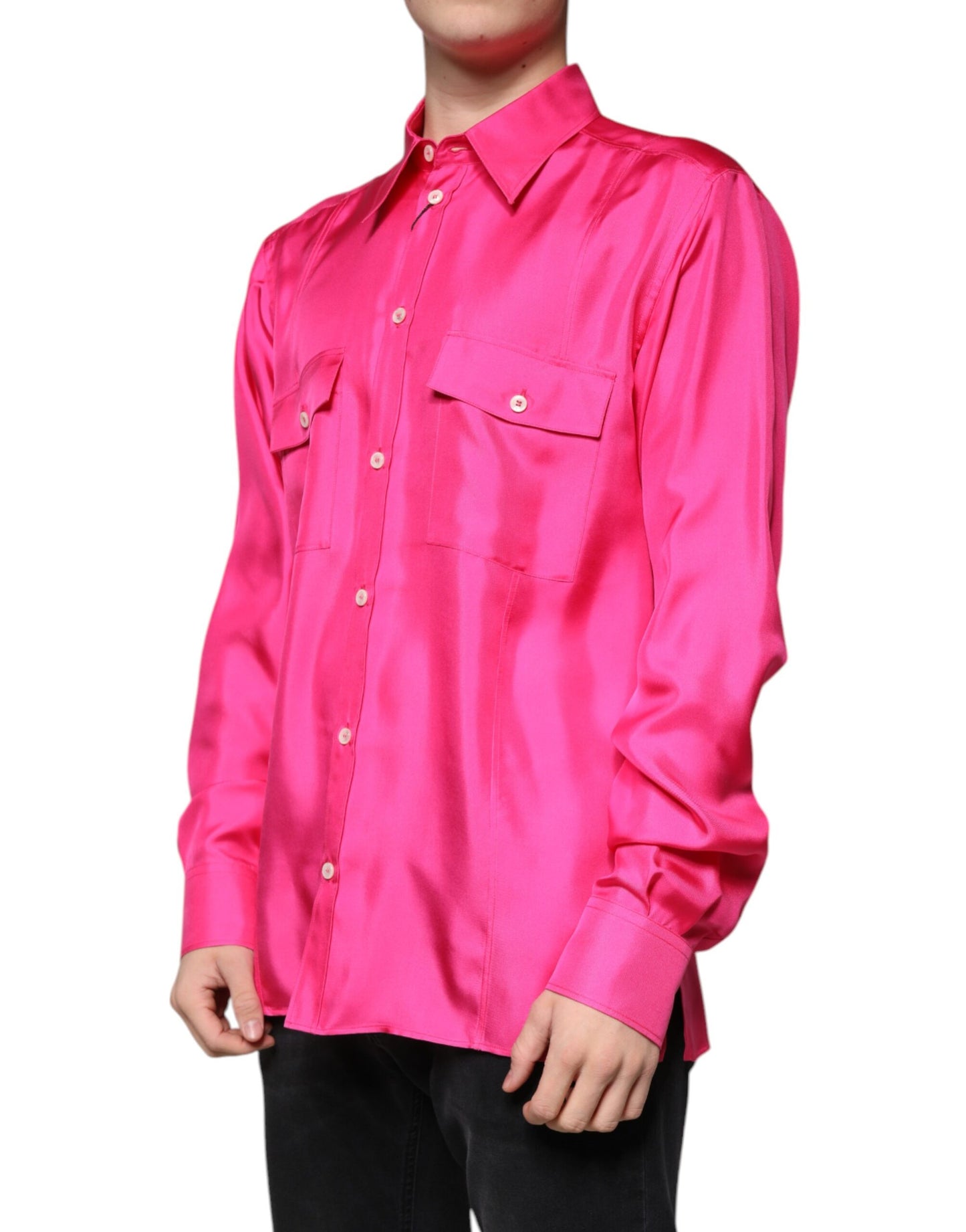 Dolce & Gabbana Pink Silk Collared Button Down Men Shirt by Dolce & Gabbana