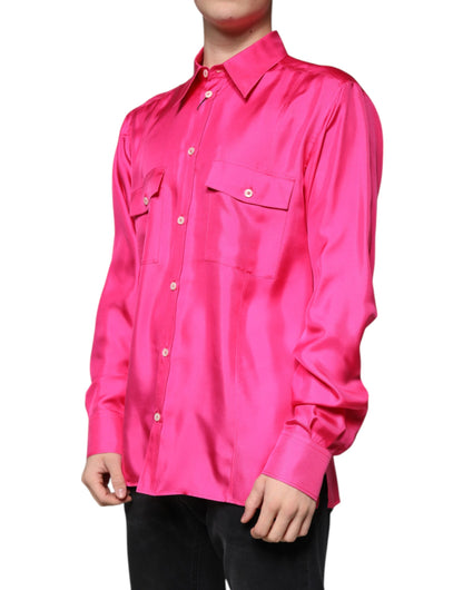 Dolce & Gabbana Pink Silk Collared Button Down Men Shirt by Dolce & Gabbana