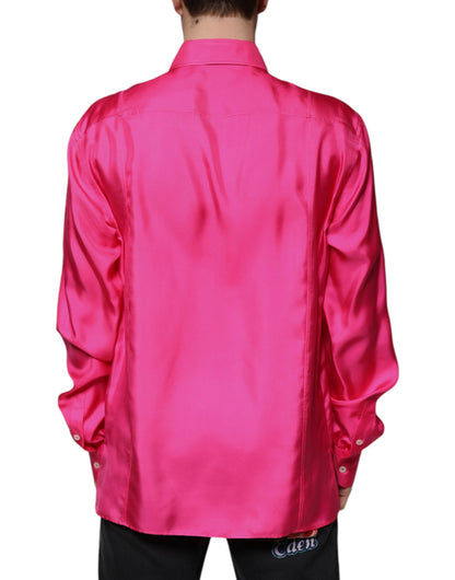 Dolce & Gabbana Pink Silk Collared Button Down Men Shirt by Dolce & Gabbana