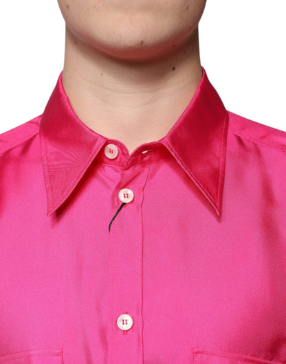 Dolce & Gabbana Pink Silk Collared Button Down Men Shirt by Dolce & Gabbana