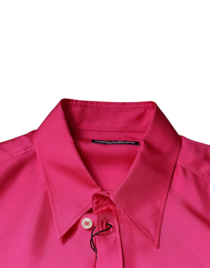 Dolce & Gabbana Pink Silk Collared Button Down Men Shirt by Dolce & Gabbana