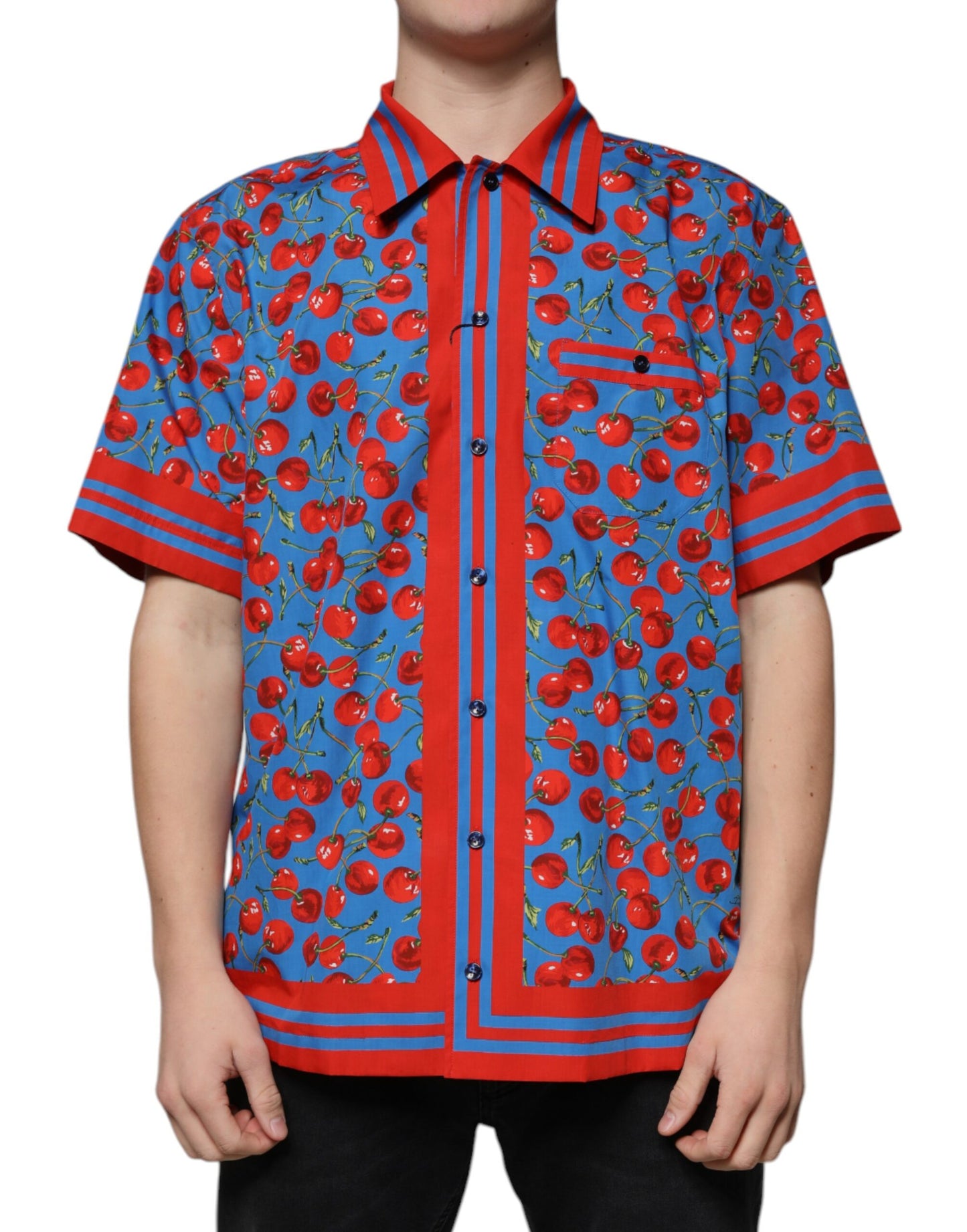 Dolce & Gabbana Blue Cherry Cotton Button Down Casual Shirt by Dolce & Gabbana