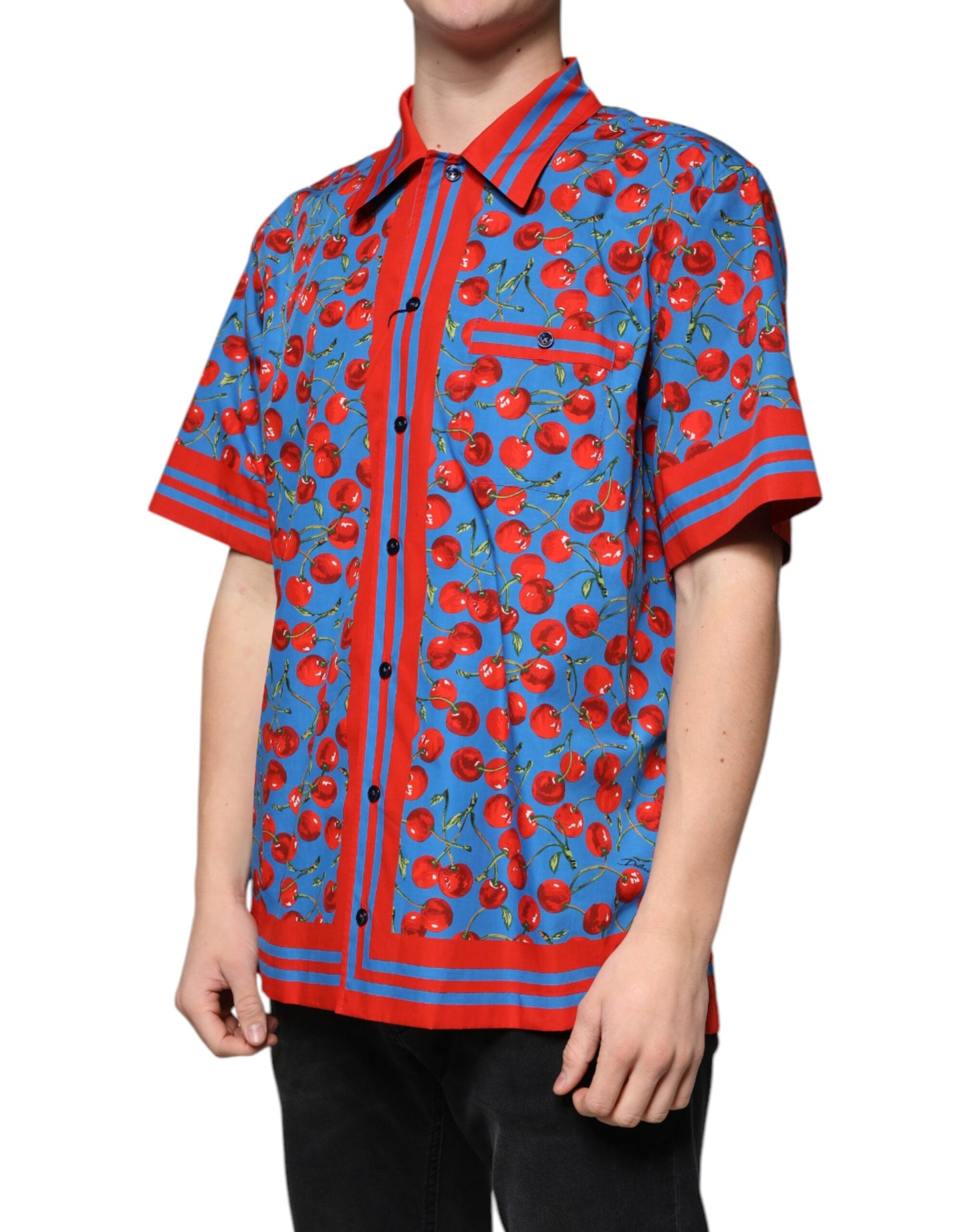 Dolce & Gabbana Blue Cherry Cotton Button Down Casual Shirt by Dolce & Gabbana