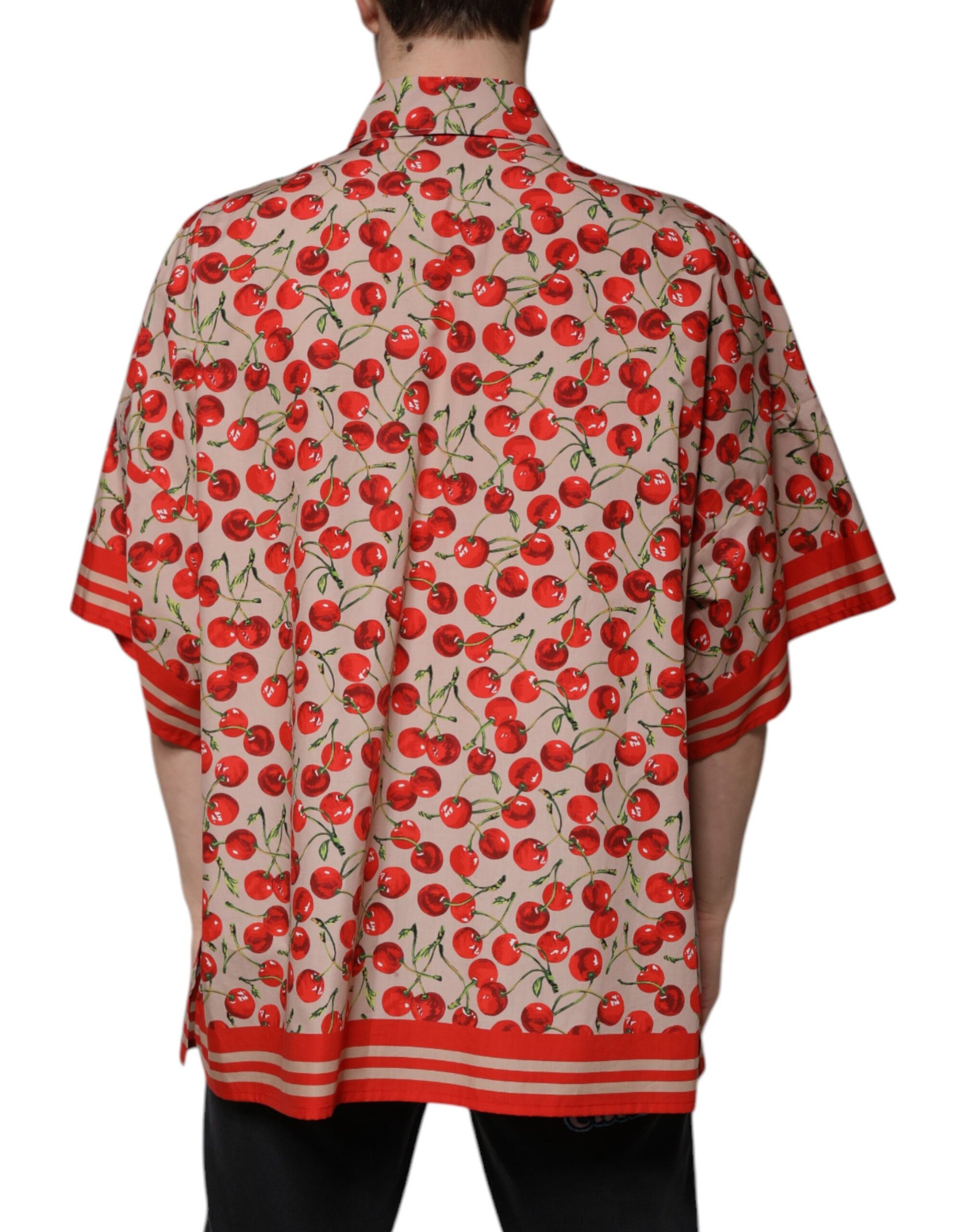 Dolce & Gabbana Beige Cherry Button Down Men Casual Shirt by Dolce & Gabbana