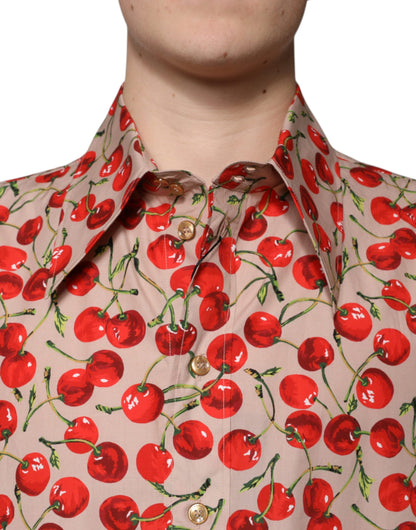 Dolce & Gabbana Beige Cherry Button Down Men Casual Shirt by Dolce & Gabbana