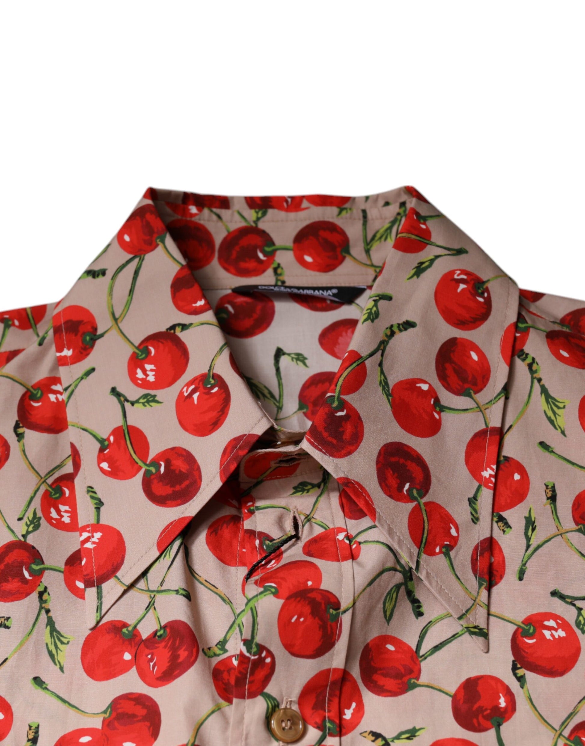Dolce & Gabbana Beige Cherry Button Down Men Casual Shirt by Dolce & Gabbana