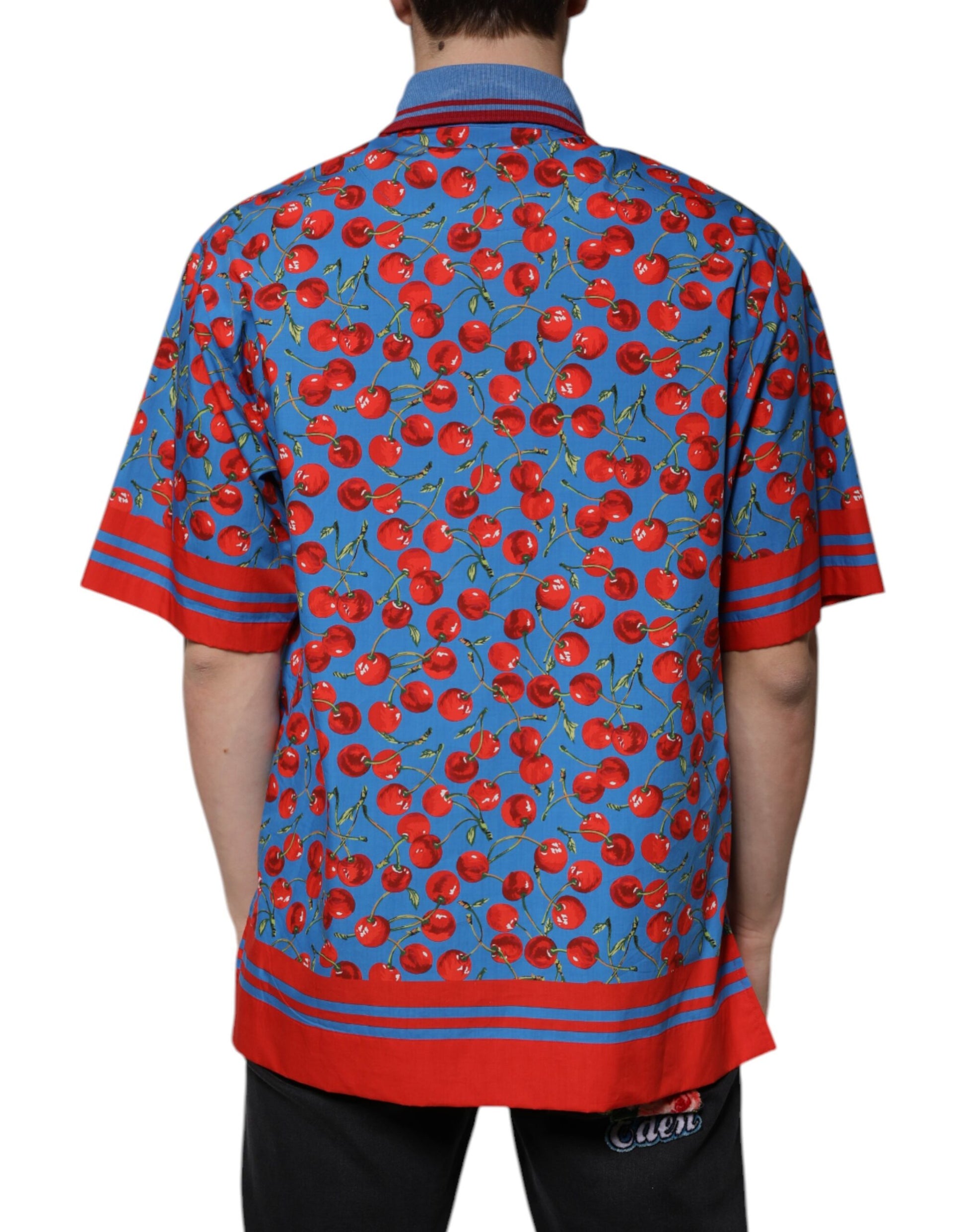 Dolce & Gabbana Blue Cherry Cotton Collared Men Polo T-shirt by Dolce & Gabbana