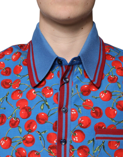 Dolce & Gabbana Blue Cherry Cotton Collared Men Polo T-shirt by Dolce & Gabbana