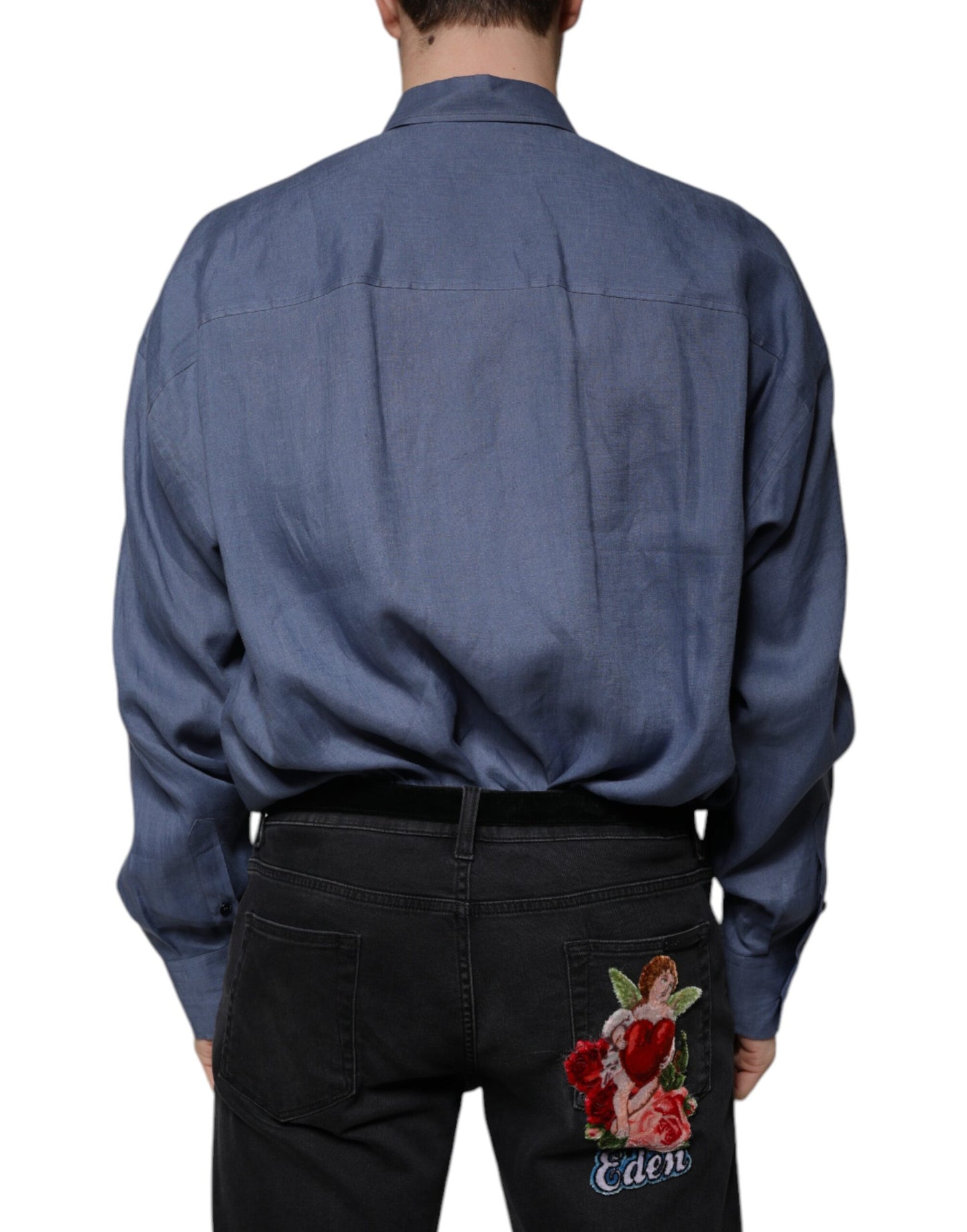Dolce & Gabbana Blue Logo Long Sleeve Button Down Casual Shirt by Dolce & Gabbana