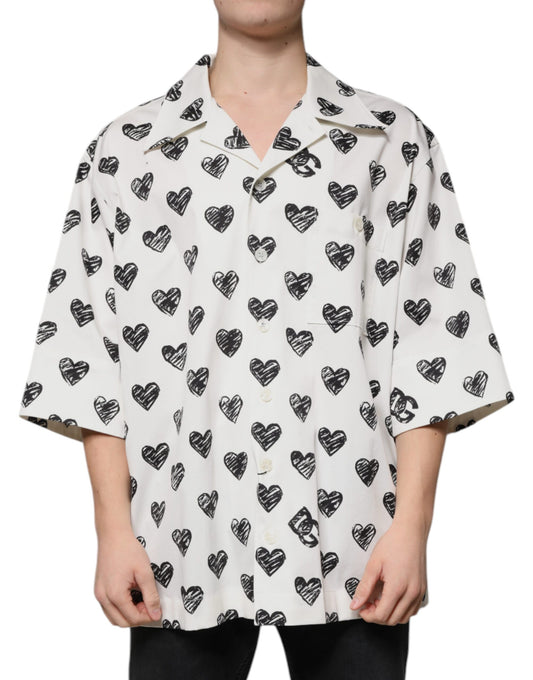 Dolce & Gabbana White Heart Print Short Sleeve Casual Shirt by Dolce & Gabbana