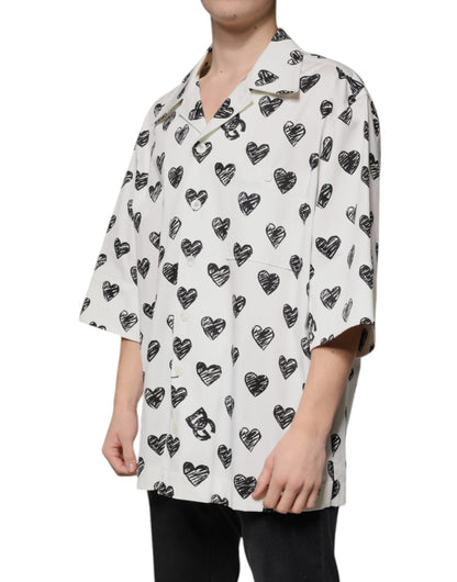 Dolce & Gabbana White Heart Print Short Sleeve Casual Shirt by Dolce & Gabbana