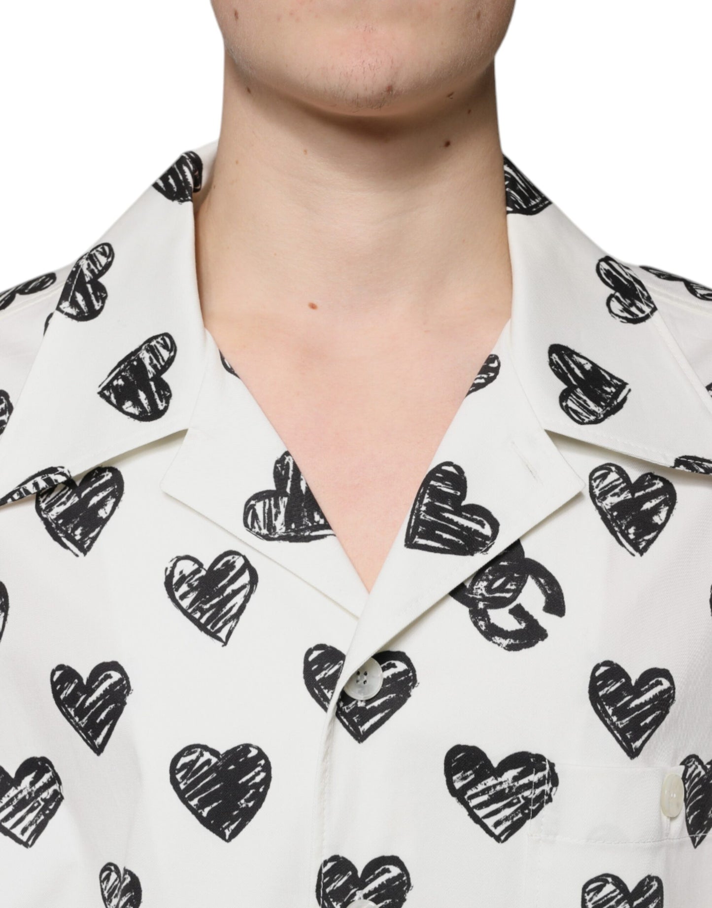 Dolce & Gabbana White Heart Print Short Sleeve Casual Shirt by Dolce & Gabbana