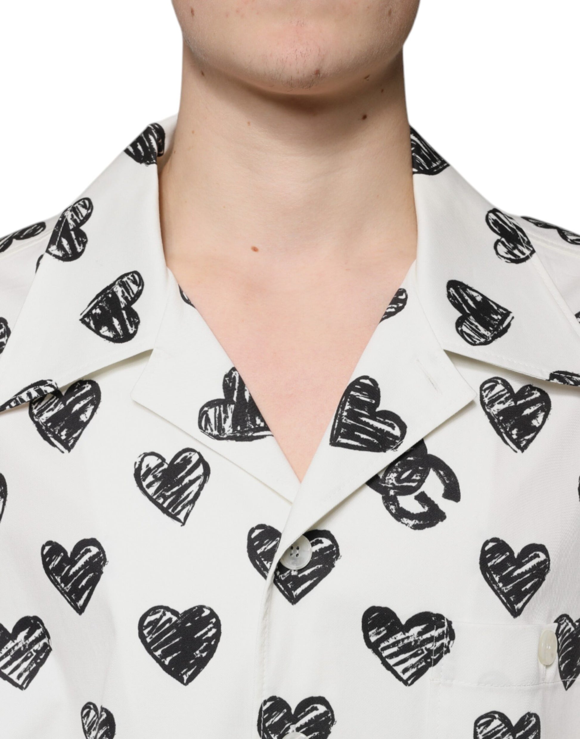 Dolce & Gabbana White Heart Print Short Sleeve Casual Shirt by Dolce & Gabbana