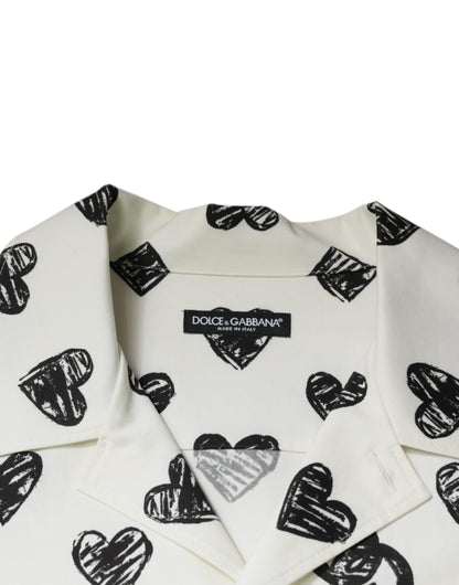 Dolce & Gabbana White Heart Print Short Sleeve Casual Shirt by Dolce & Gabbana