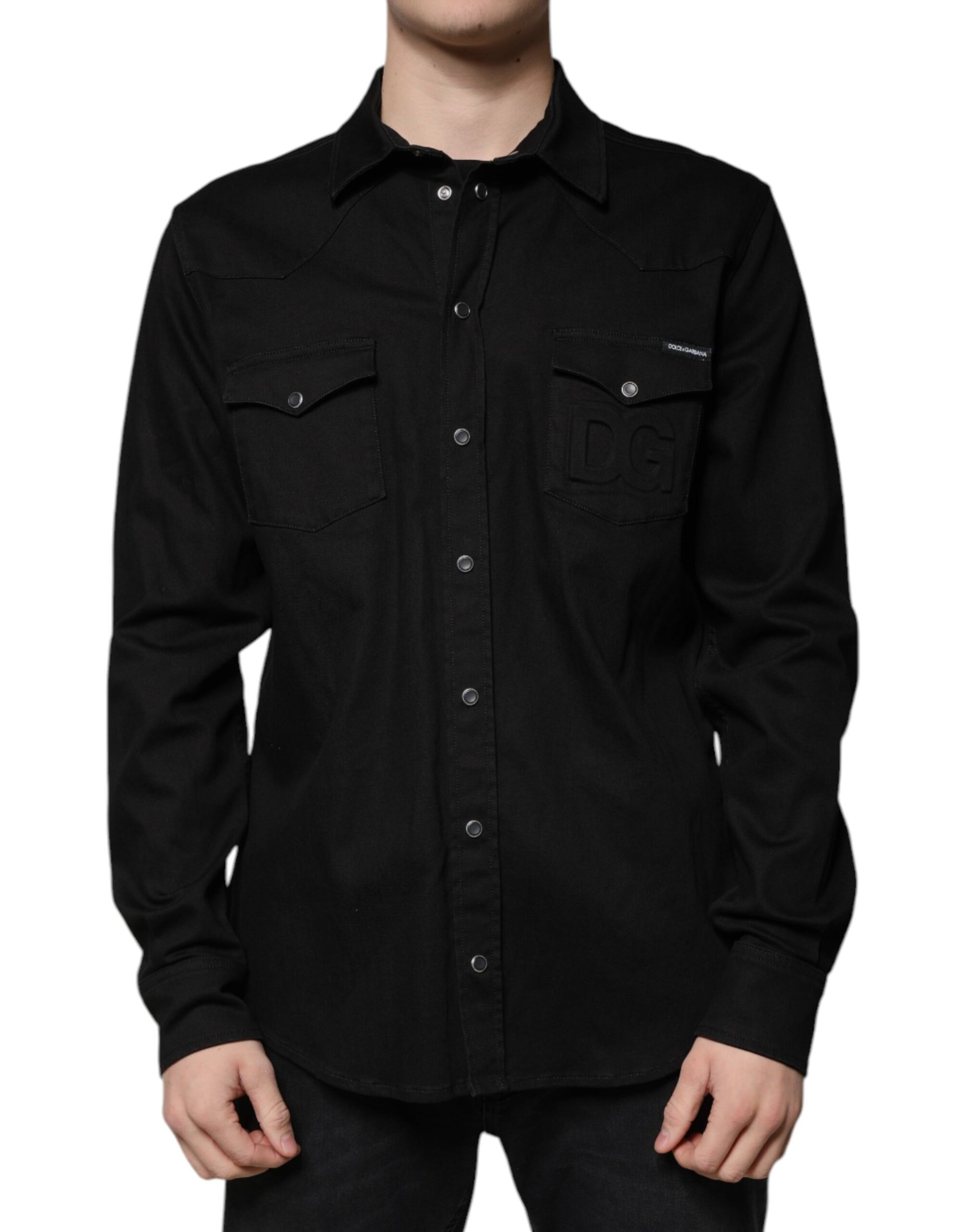 Dolce & Gabbana Black Cotton Collared Button Down Shirt by Dolce & Gabbana