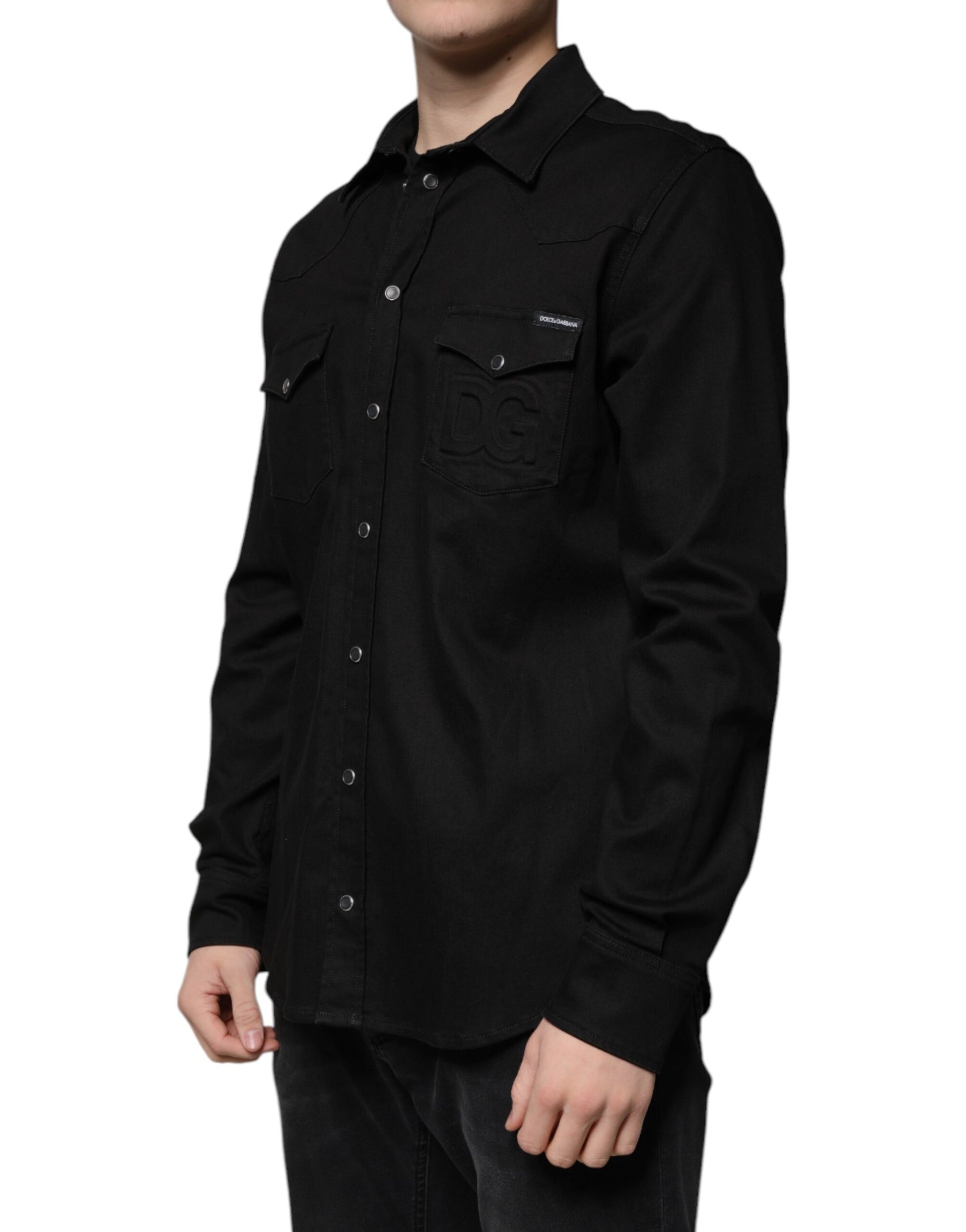 Dolce & Gabbana Black Cotton Collared Button Down Shirt by Dolce & Gabbana