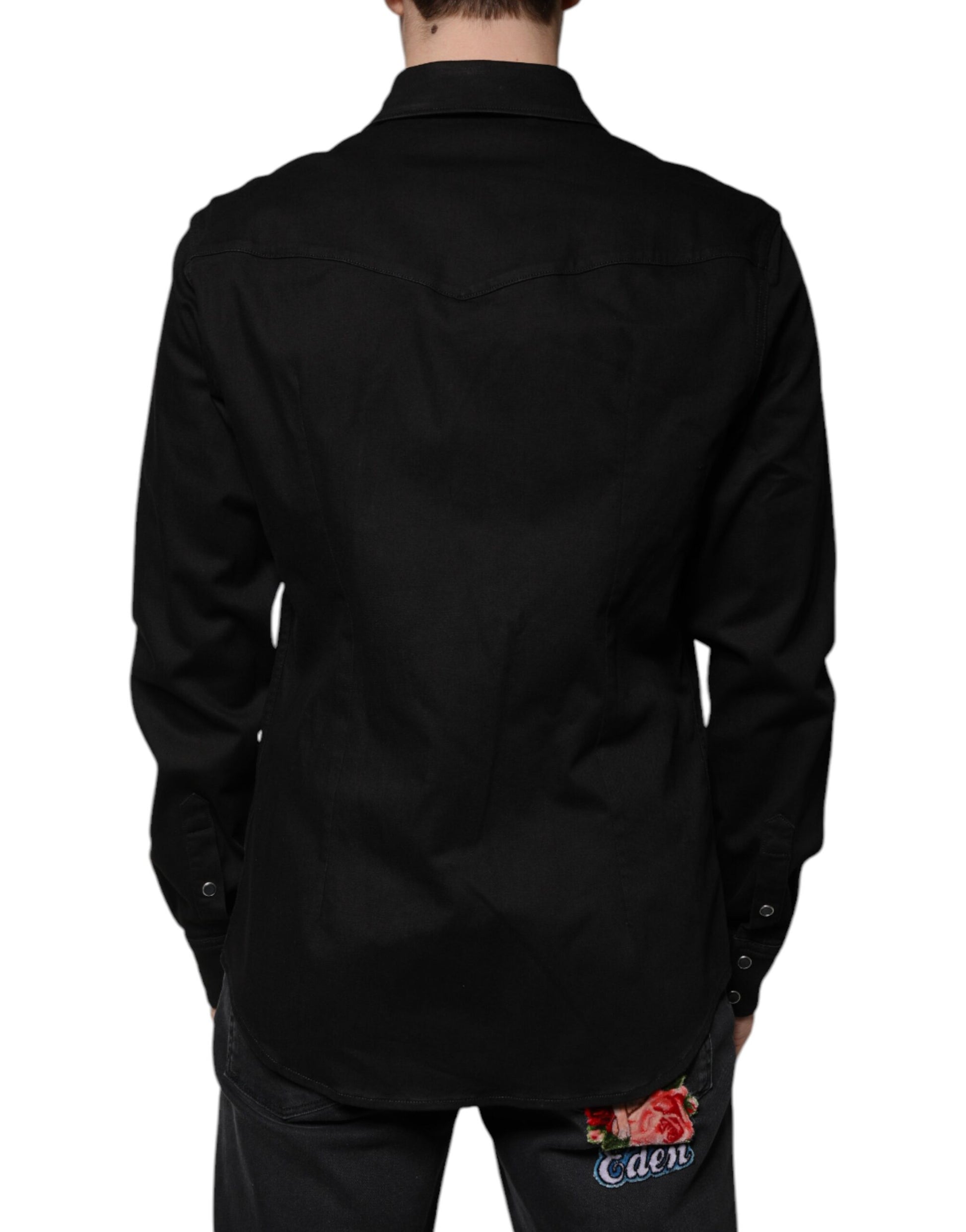 Dolce & Gabbana Black Cotton Collared Button Down Shirt by Dolce & Gabbana