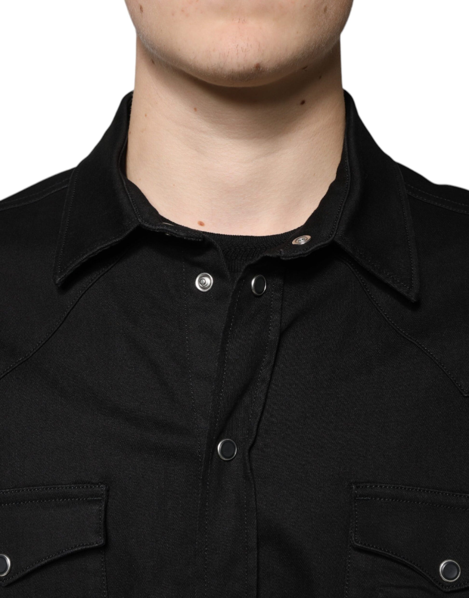 Dolce & Gabbana Black Cotton Collared Button Down Shirt by Dolce & Gabbana