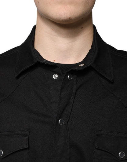 Dolce & Gabbana Black Cotton Collared Button Down Shirt by Dolce & Gabbana