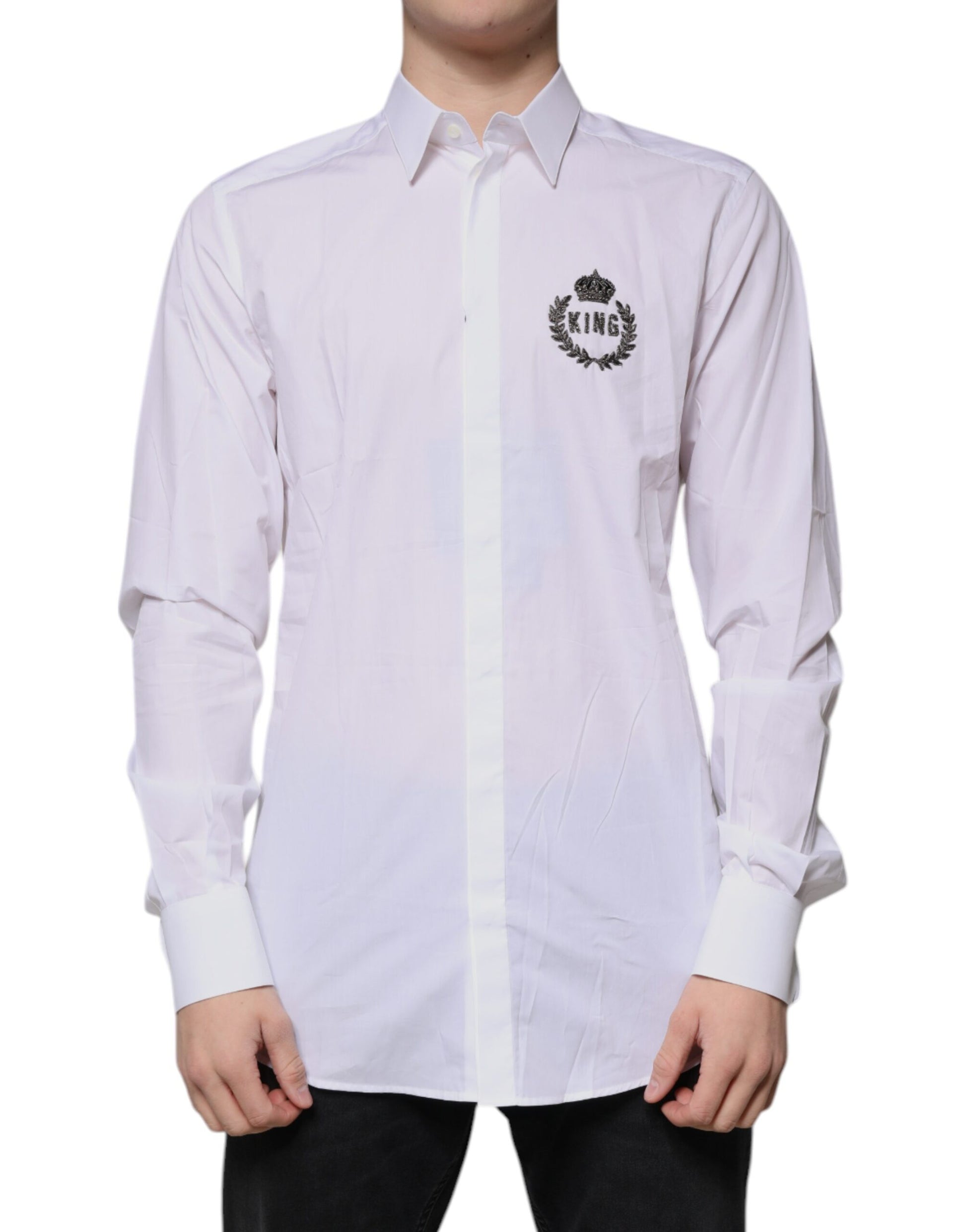 Dolce & Gabbana White Cotton Logo Formal Men GOLD Dress Shirt by Dolce & Gabbana