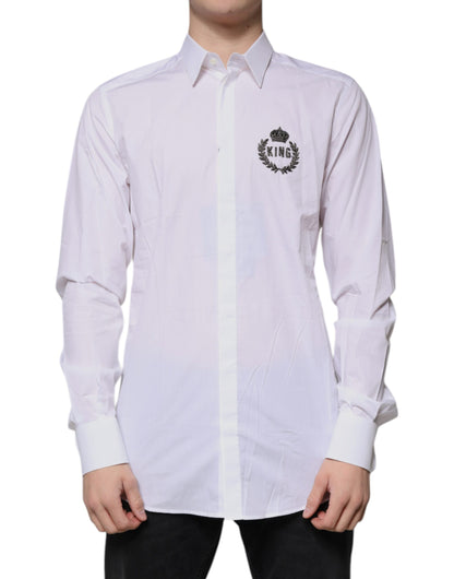 Dolce & Gabbana White Cotton Logo Formal Men GOLD Dress Shirt by Dolce & Gabbana