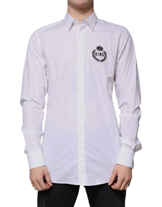 Dolce & Gabbana White Cotton Logo Formal Men GOLD Dress Shirt by Dolce & Gabbana