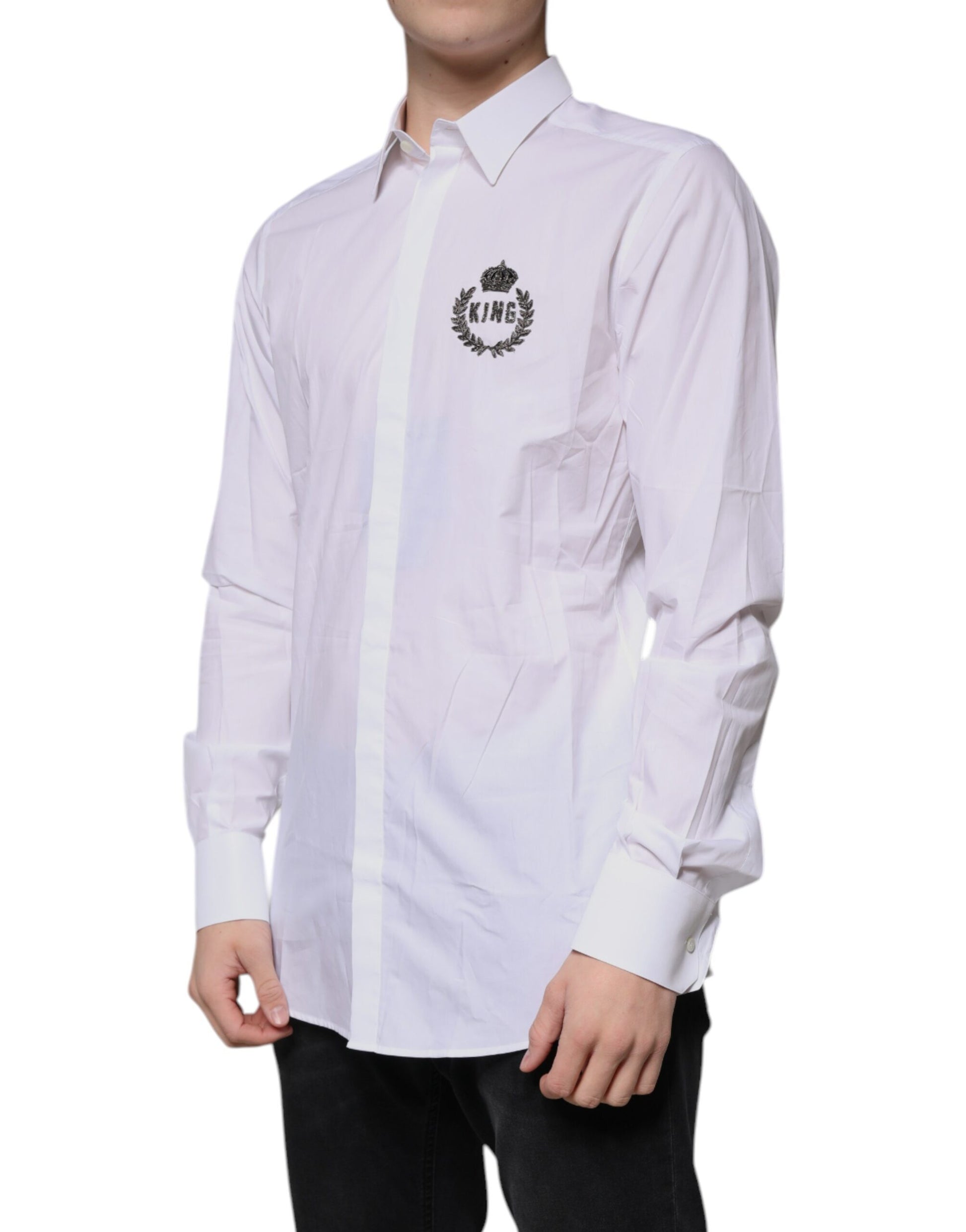 Dolce & Gabbana White Cotton Logo Formal Men GOLD Dress Shirt by Dolce & Gabbana