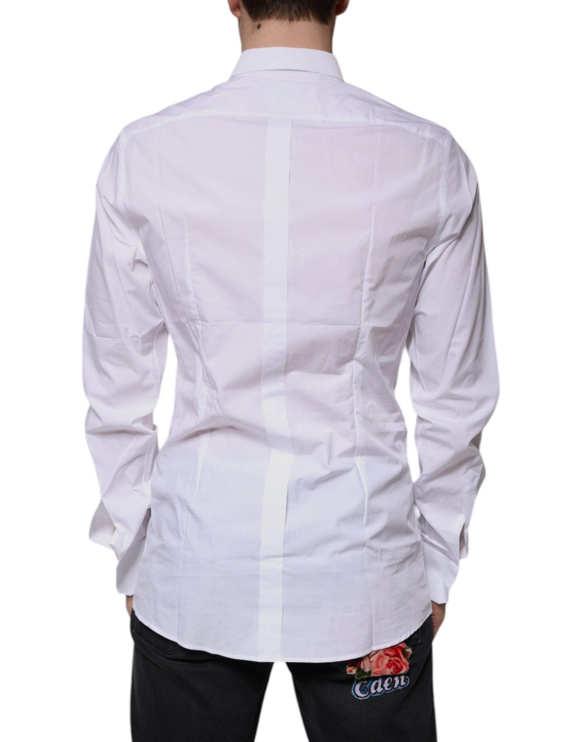 Dolce & Gabbana White Cotton Logo Formal Men GOLD Dress Shirt by Dolce & Gabbana