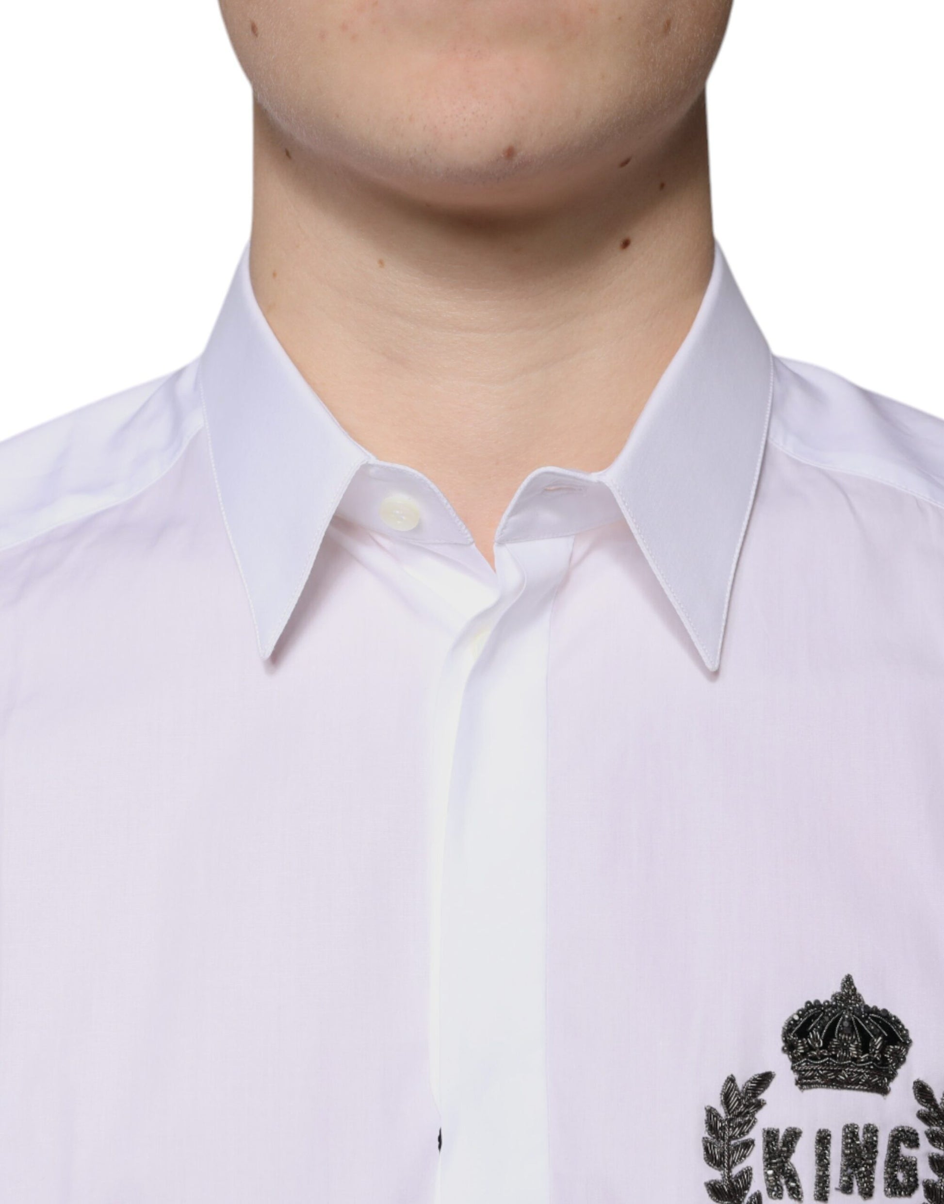 Dolce & Gabbana White Cotton Logo Formal Men GOLD Dress Shirt by Dolce & Gabbana