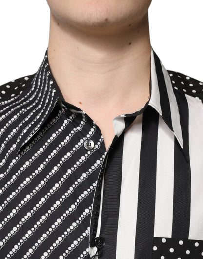 Dolce & Gabbana Black White Striped Button Down Casual Shirt by Dolce & Gabbana